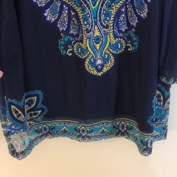 INC Navy Lined Cold Shoulder Paisley Pheasant Top NWOT - Picture 7 of 9